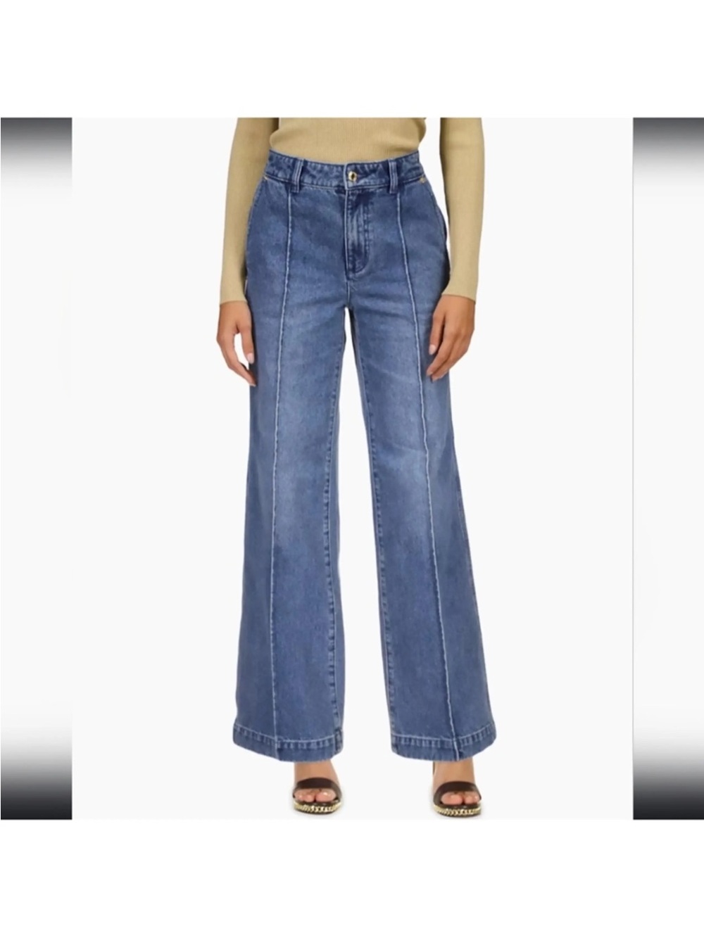 Michael Kors Pintuck Wide Leg Jeans High Rise Size 4 Medium Wash